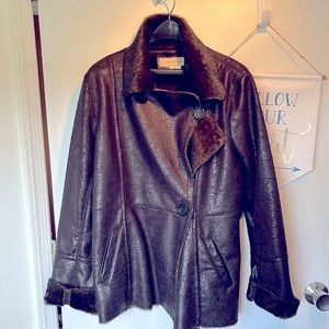 Gerard Darel buffalo wet leather look fur lining excellent heavy jacket $600